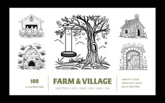 Vintage Farm and Village Illustrations
