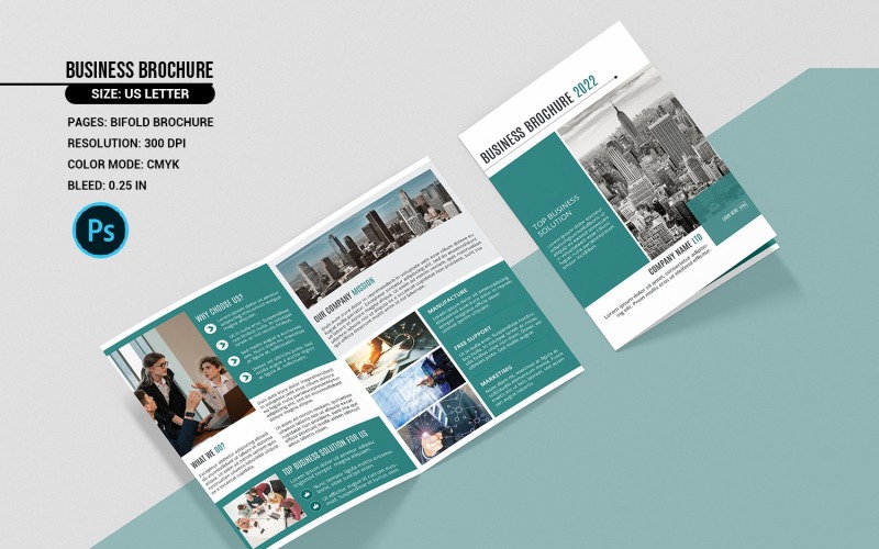 Business Bifold Brochure, Corporate Brochure Template. Psd Corporate Identity