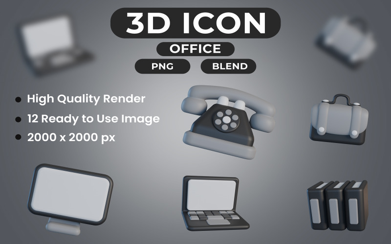 3D Office Icon Set Bundle Design
