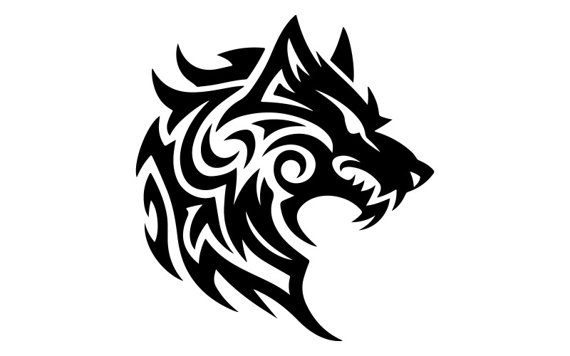 A tribal-style wolf head silhouette Illustration