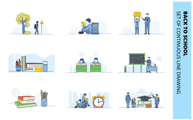 Back to school creative doodle flat illustration template collection. Illustration