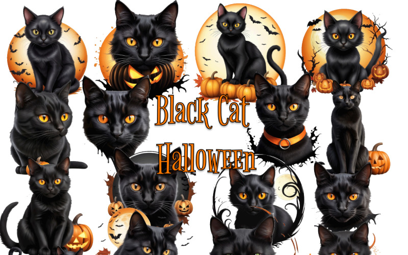 Black Cat Halloween Clipart Illustration