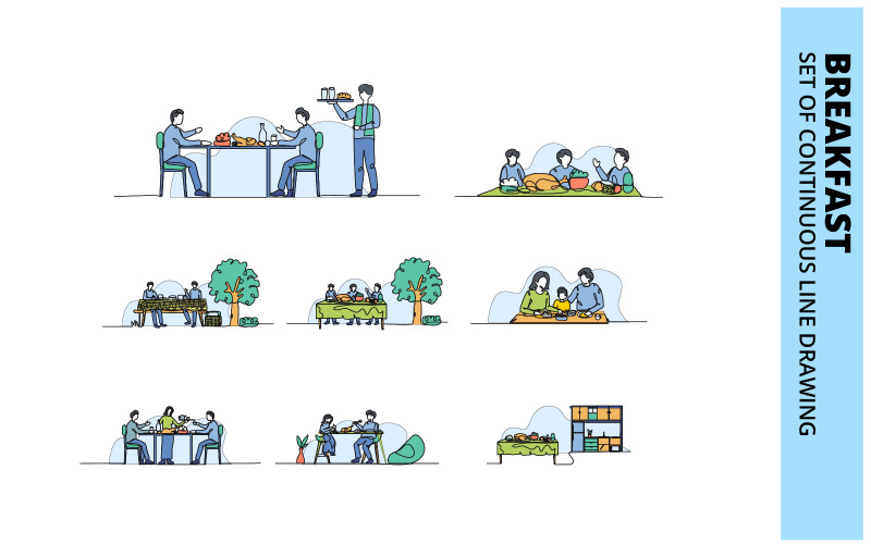 Breakfast creative doodle flat illustration template collection. Illustration