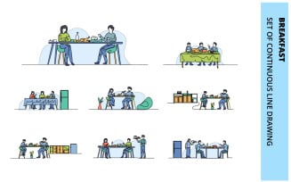 Breakfast doodle flat illustration template collection.