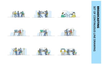 Broadcasting creative doodle flat illustration template collection.