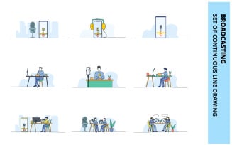 Broadcasting doodle flat illustration template collection.