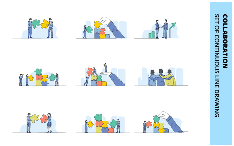 Collaboration doodle flat illustration template collection. Illustration