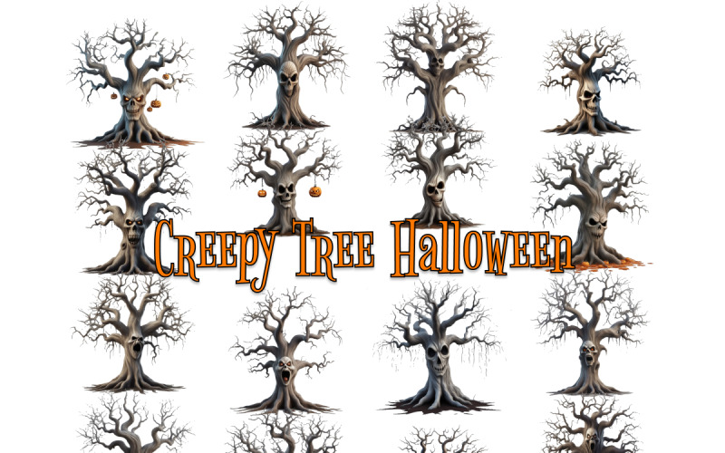 Creepy Tree Halloween Clipart Illustration