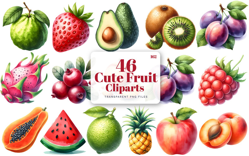 Cute Fruit Clipart, Kawaii Fruit Clipart, Fruit Graphics, Cute Fruit | 162 Illustration