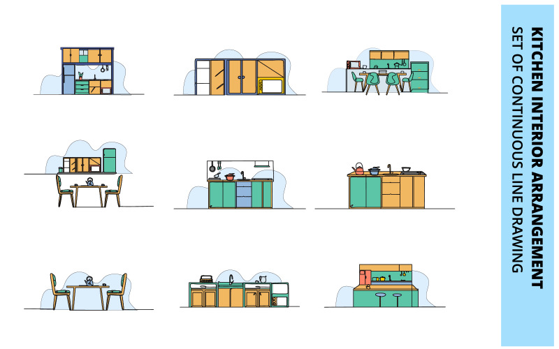 Kitchen Interior creative doodle flat illustration template collection. Illustration