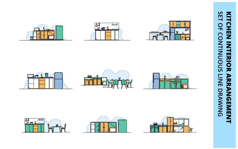 Kitchen Interior doodle flat illustration template collection. Illustration