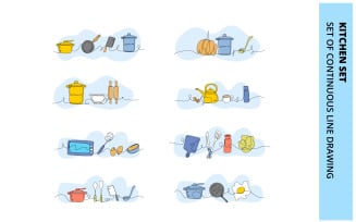 Kitchen set doodle flat illustration template collection.