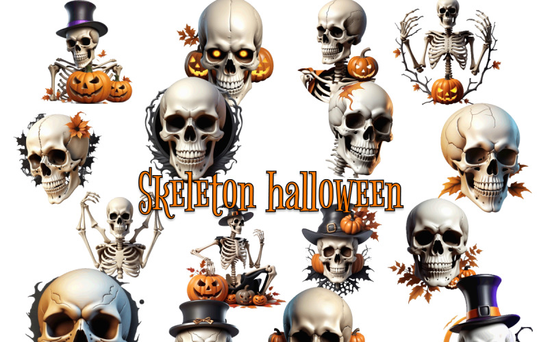 Skeleton Halloween Clipart Illustration