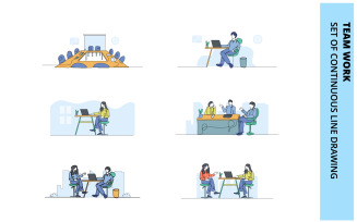 Team Work creative doodle flat illustration template collection.