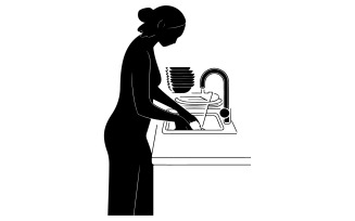A women in the kitchen vector art illustration