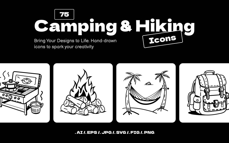 Camping and Hiking Hand drawn Icons Icon Set