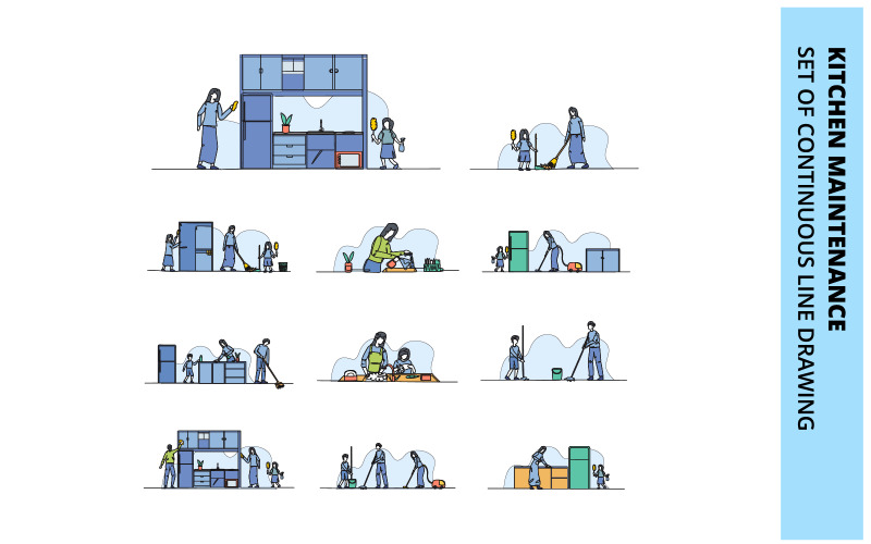 kitchen Maintenance doodle flat illustration template collection. Illustration