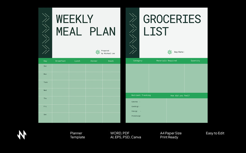 Green Weekly Meal Plan Template Planner