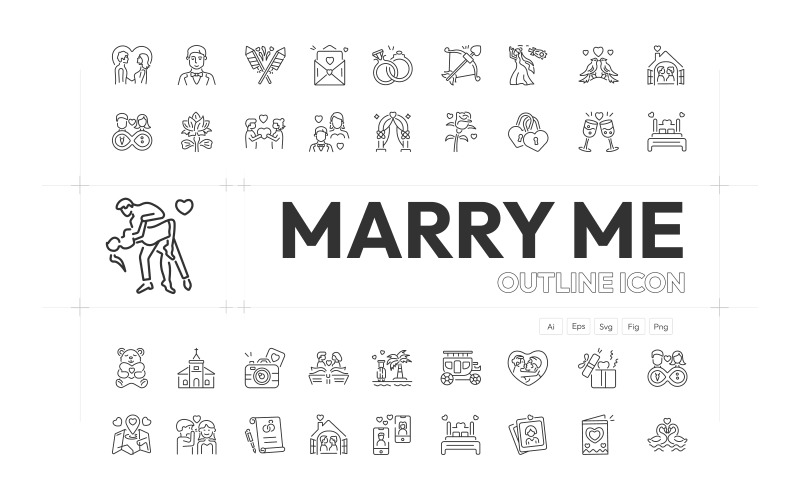 Marriage and Wedding Ceremony Icon Set