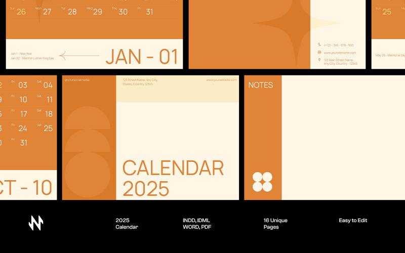 Modern Calendar 2025 Template Corporate Identity