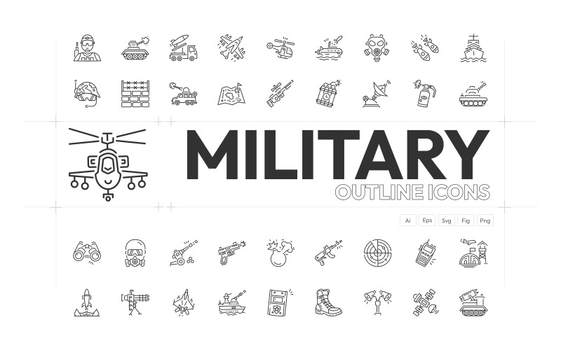 Modern Military Line Icon Set