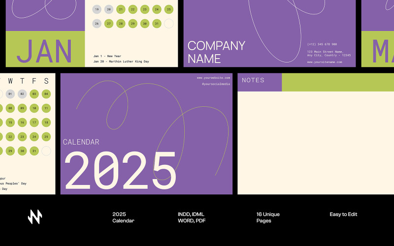 Purple 2025 Desk Calendar Corporate Identity