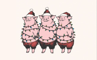 Christmas Pig Png, Merry Christmas PNG, Funny Christmas Png, Christmas Season Png, Vintage Pig Png,