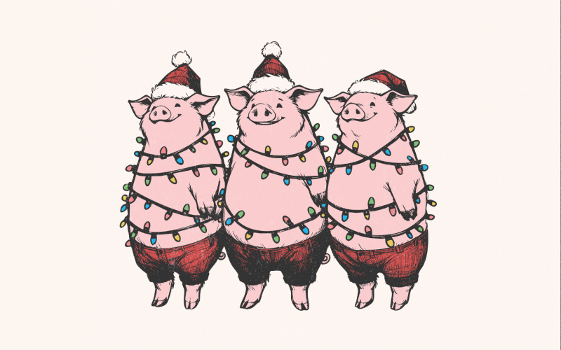 Christmas Pig Png, Merry Christmas PNG, Funny Christmas Png, Christmas Season Png, Vintage Pig Png, Illustration
