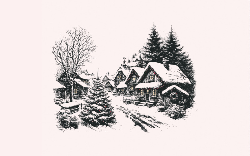 Country Town Christmas PNG, Retro Christmas Png, Vintage Christmas Design, Christmas Truck Png, Illustration