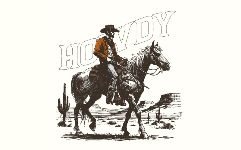 Howdy PNG, Western Sublimation Design, Cowboy Png, Retro Western Png, Cowboy Hat Png, Howdy Illustration