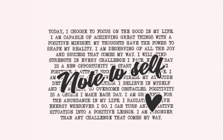 Note to Self PNG, Mental Health Motivational Sublimation Design, Positive Quotes, Self Love, Be