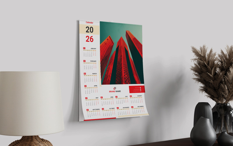 One Page Calendar Design For Office Desk Or Wall Template Planner