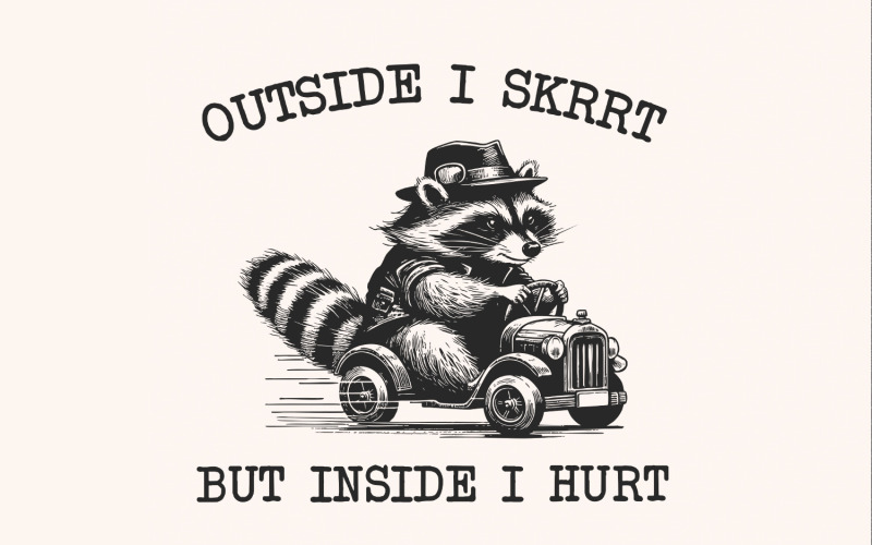 Outside I Skrrt But Inside I Hurt png PNG, Funny Raccoon Shirt Design, Trash Panda T-Shirt, Cute Illustration