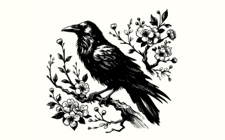 Raven Clipart PNG, Gothic Art Illustration, Raven Skull png, Floral Crow png, Watercolor Raven Ink,
