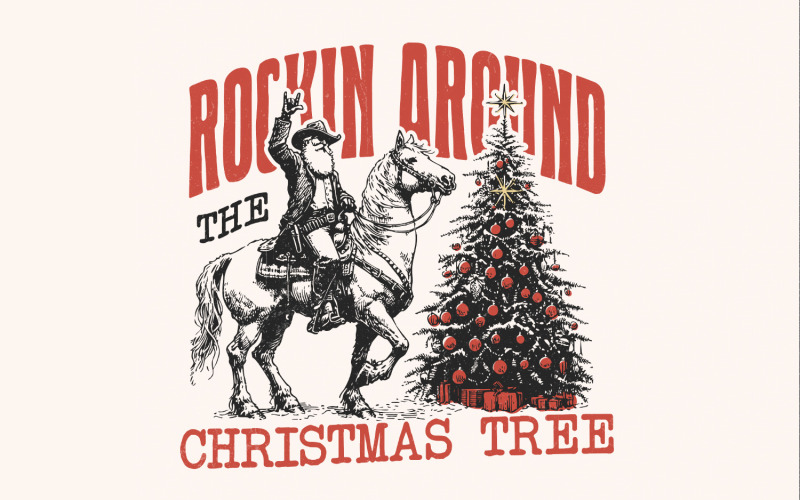 Rockin Around the Christmas Tree PNG, Instant Download, Sublimation Design, Retro Christmas PNG, Illustration