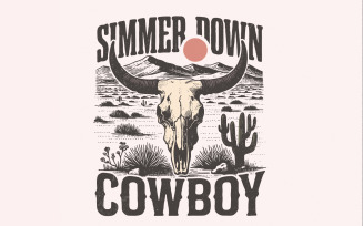 Simmer Down Cowboy PNG, Retro Western png, Vintage Sublimation Design, Rodeo PNG, Cowboy