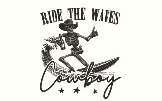 Surfing Cowboy Skeleton png, Trendy Western PNG Designs, Cowboy Summer Vibe, Beach Cowboy