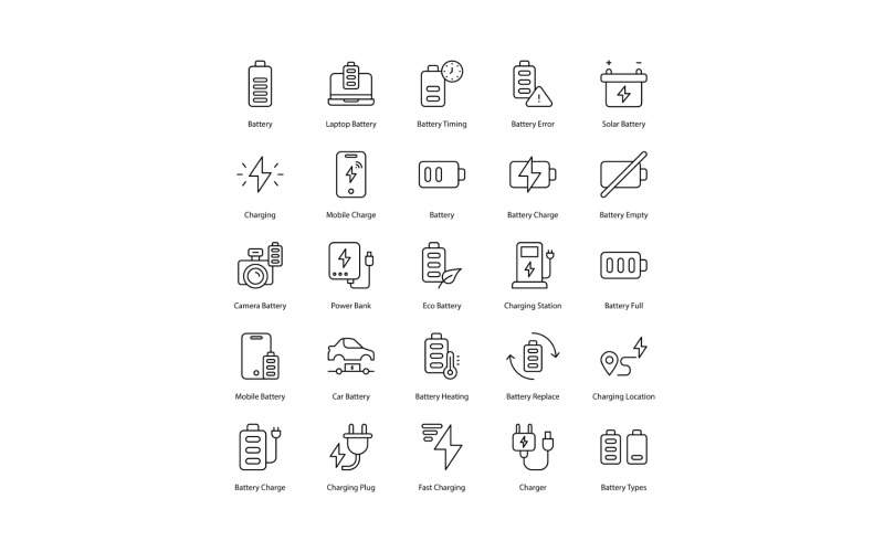 Battery and Charging Icon Set Electricity Icons