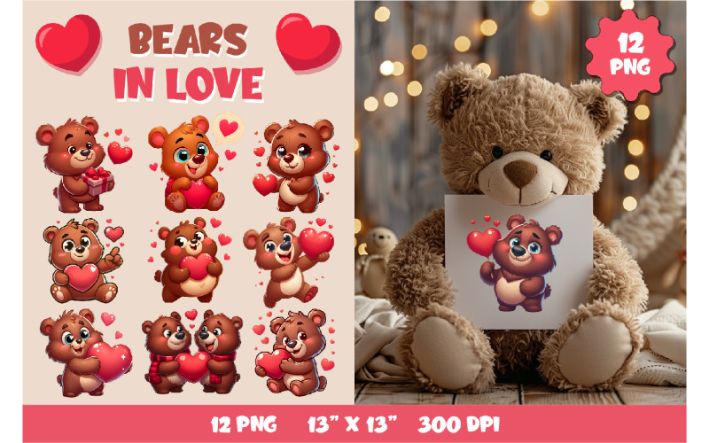 Cute Bear in Love. Valentine's Day, PNG. Illustration