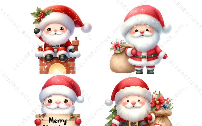 Cute Santa Clipart Christmas PNG Clipart Watercolor Clipart For Commercial Use Card Making Illustration