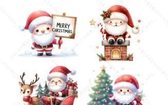 Cute Santa Clipart Reindeer PNG Clipart Watercolor Clipart For Commercial Use Card Making
