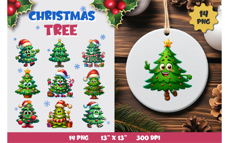 Merry Christmas Tree. Clipart, PNG. Illustration