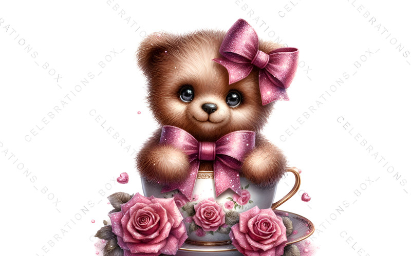 Free Watercolor Valentines Baby Bear Clipart Illustration