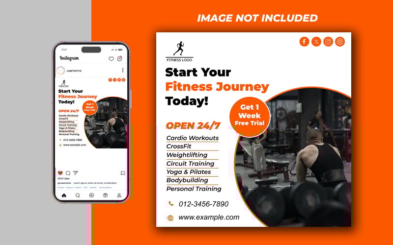 Yoga Fitness Gym Promotional Social Media PSD Raster Banner Template - Template 03