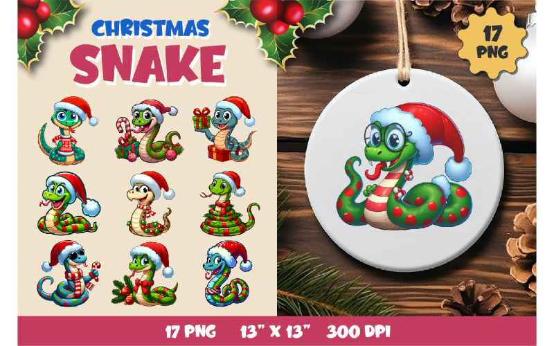 Christmas snake. Clipart, PNG. Illustration