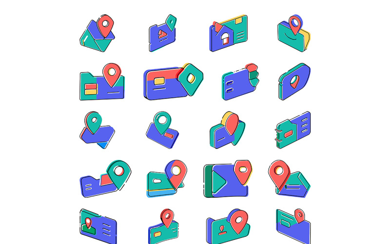 Address-card icon with offset doodle style bundle Vector Graphic