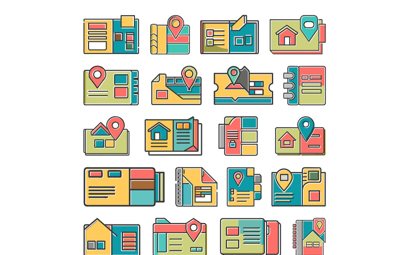 Address-card icon with offset fill style bundle Vector Graphic