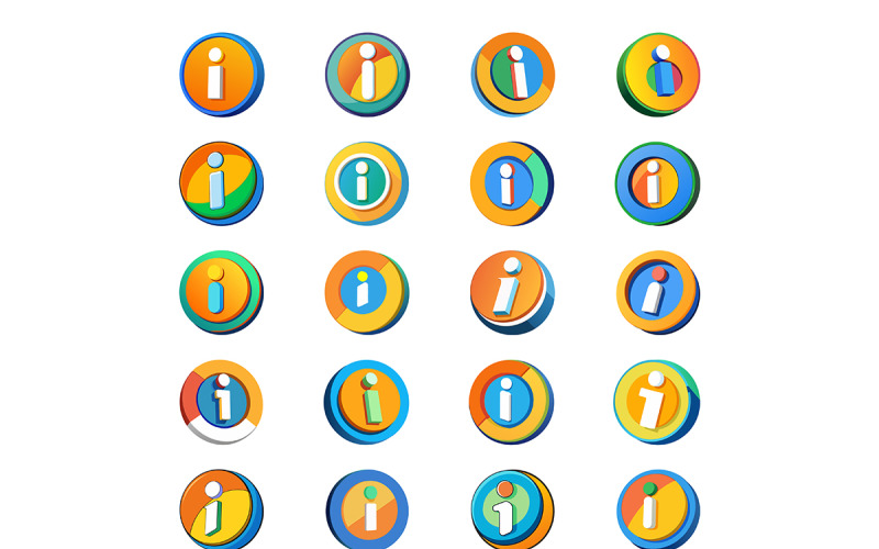 Beautiful Circle info icon with cartoon style bundle Vector Graphic