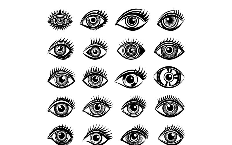 Eye icon with linocut style bundle Vector Graphic