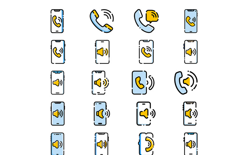 Phone-volume icon with broken line style bundle Vector Graphic